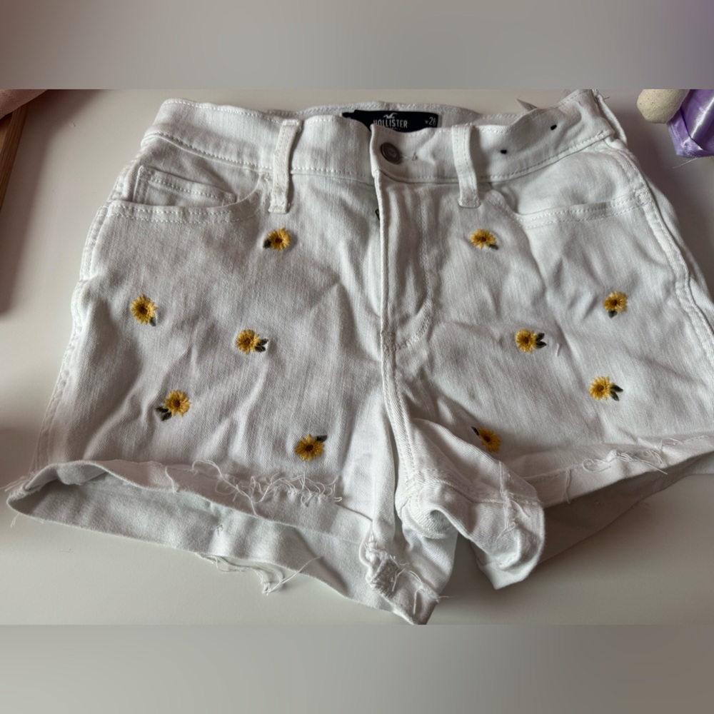 Hollister Yellow and White Summer Shorts with sunflowers Print